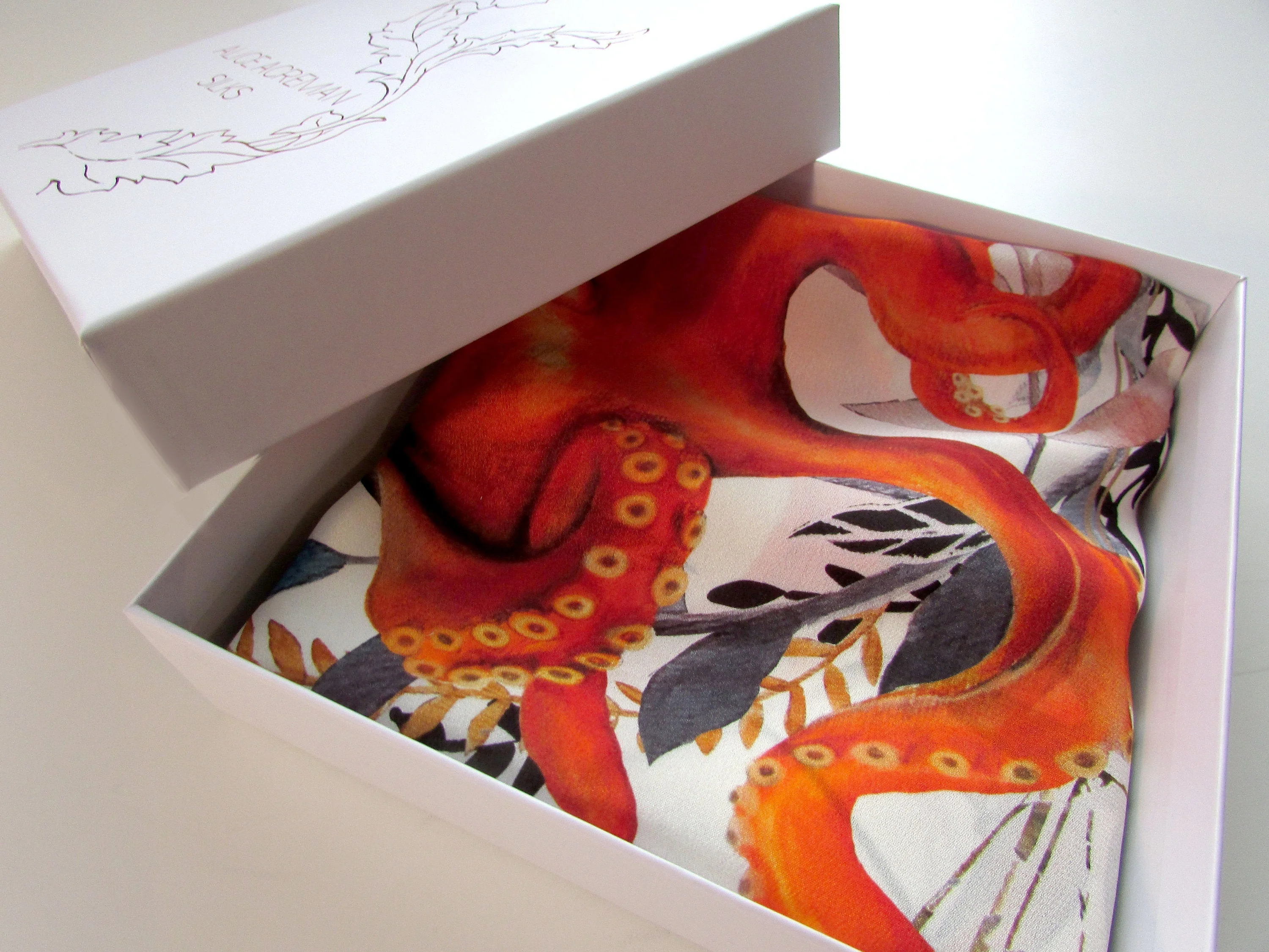 Orange Silk Scarf 'Oracle Silk' is Hand-painted, square Silk Scarf from the Evolution Collection by Alice Acreman silks - Image 5