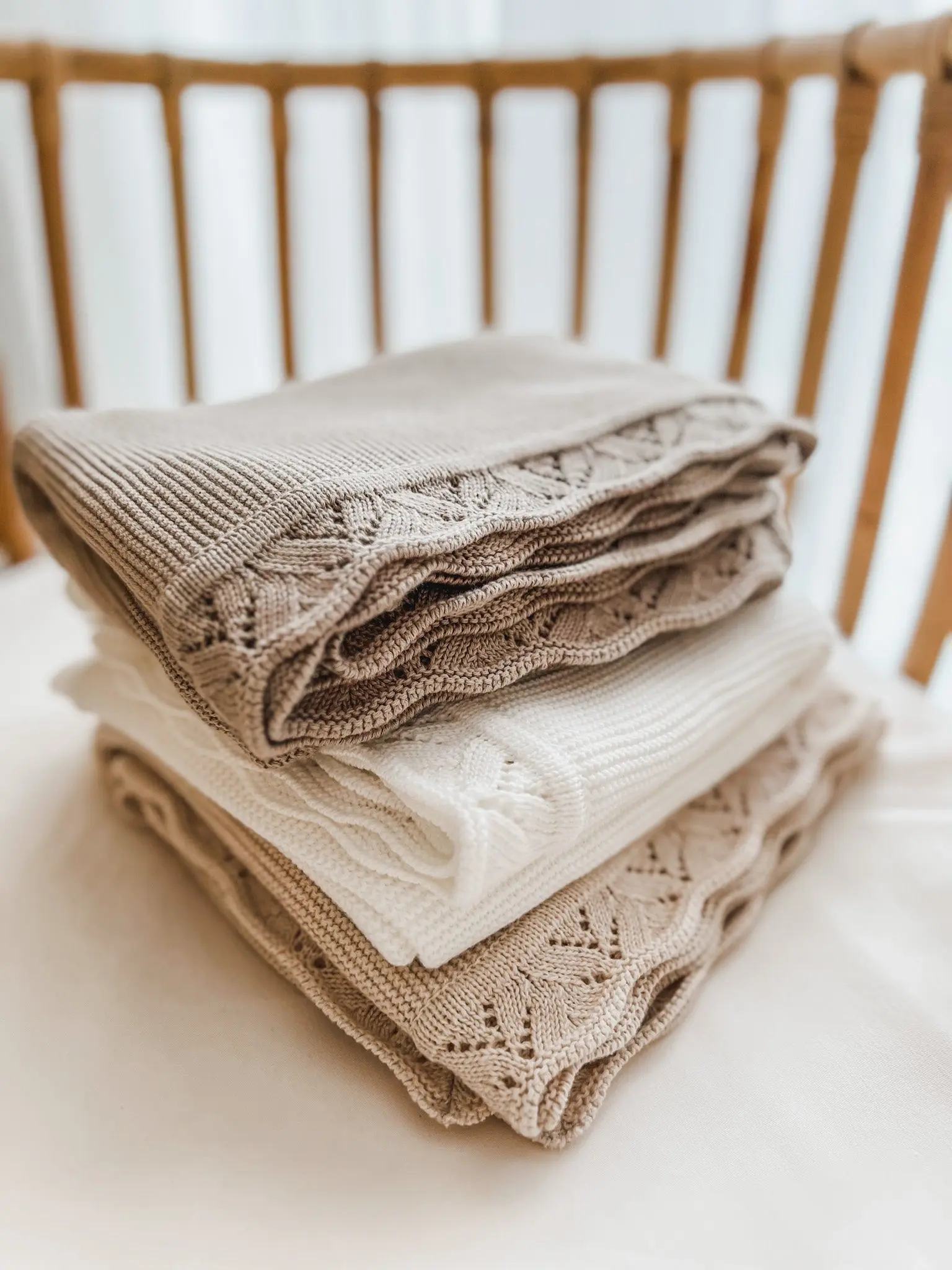 Organic Baby Blanket - Oat - Leaves Edge - Image 2