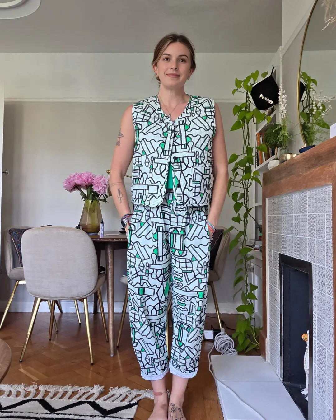 Organic Cotton and Linen Balloon Trousers in Circuit Garden - Image 13