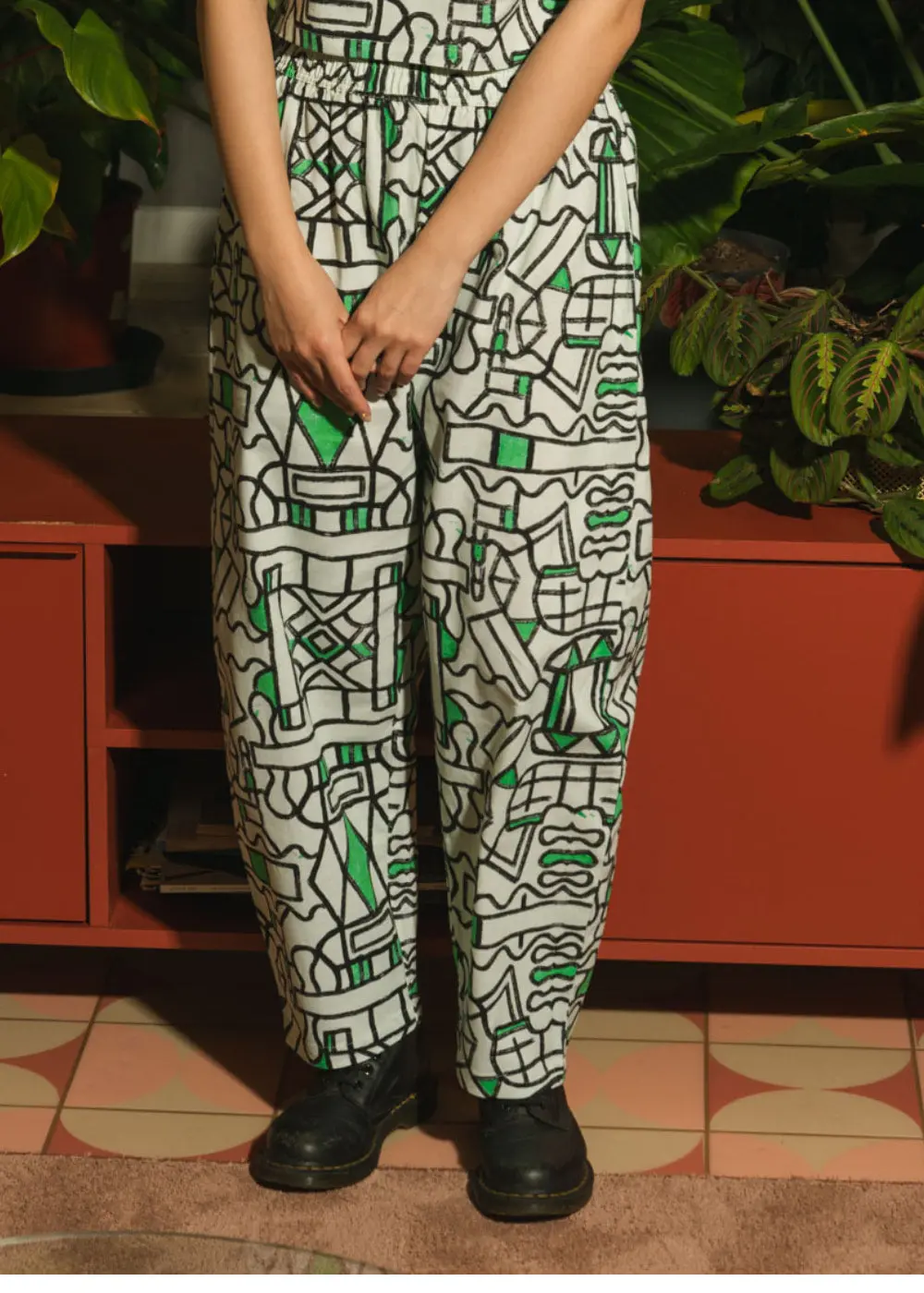 Organic Cotton and Linen Balloon Trousers in Circuit Garden - Image 3