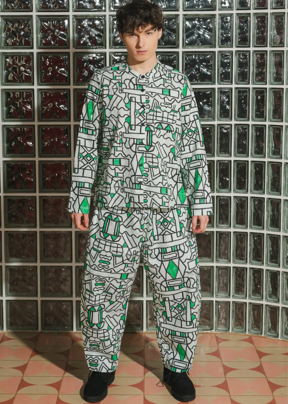 Organic Cotton and Linen Balloon Trousers in Circuit Garden - Image 6