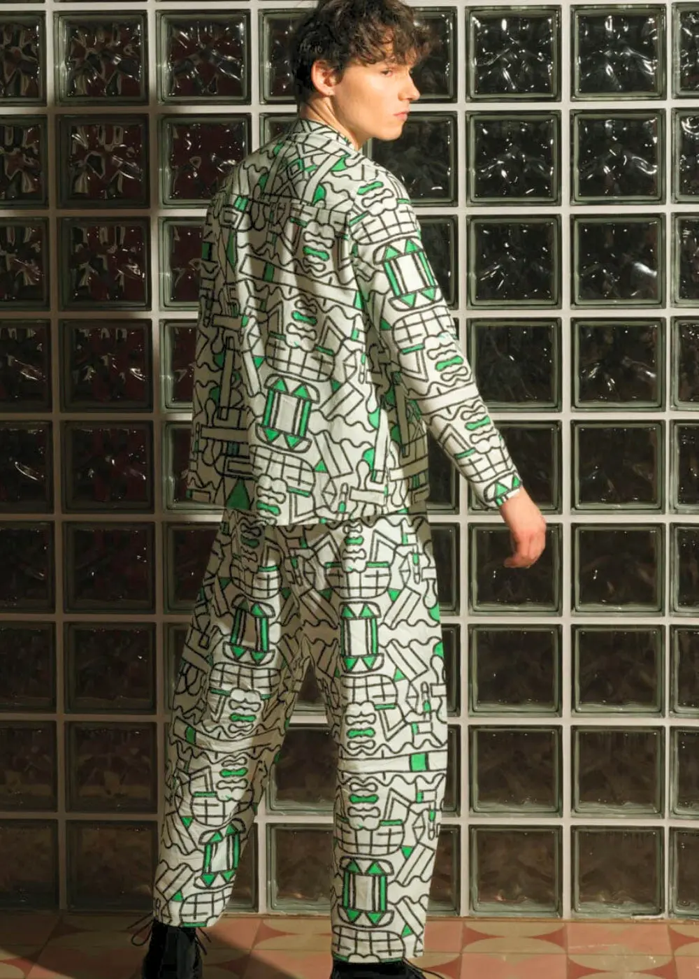 Organic Cotton and Linen Balloon Trousers in Circuit Garden - Image 8