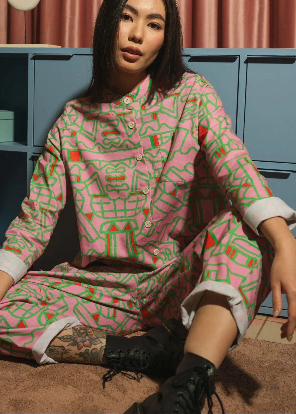 Organic Cotton and Linen Shirt in Blush Horizon - Image 7