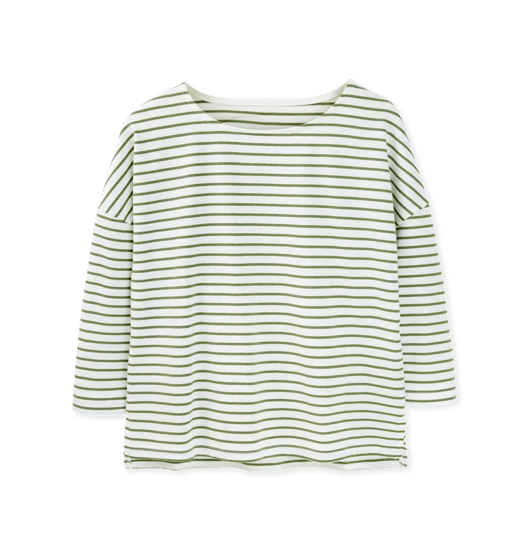 Organic Cotton Striped Boat Neck Top: Womens