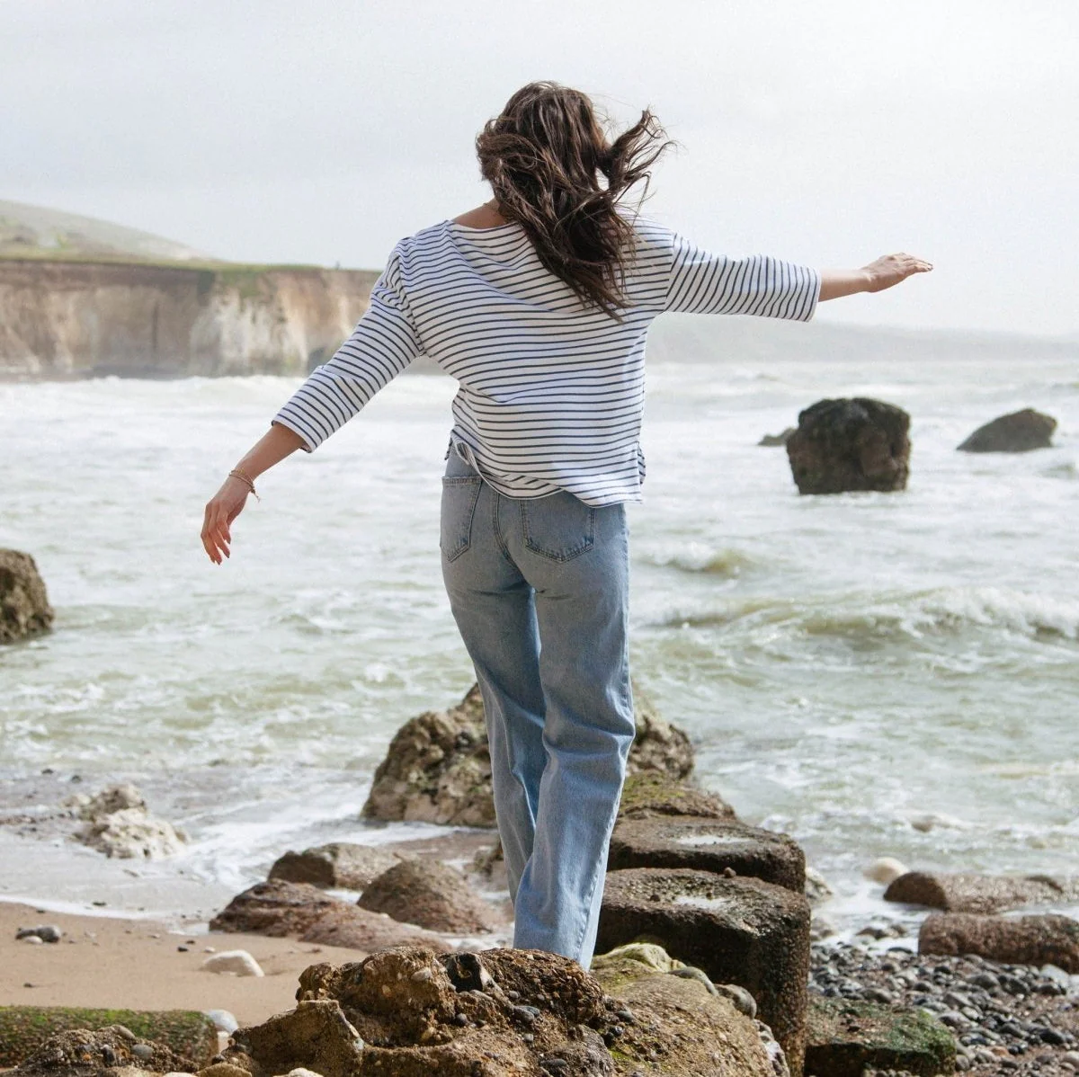 Organic Cotton Striped Boat Neck Top: Womens - Image 4