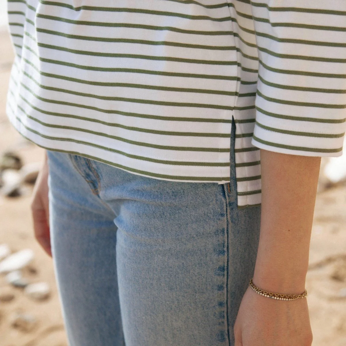 Organic Cotton Striped Boat Neck Top: Womens - Image 5