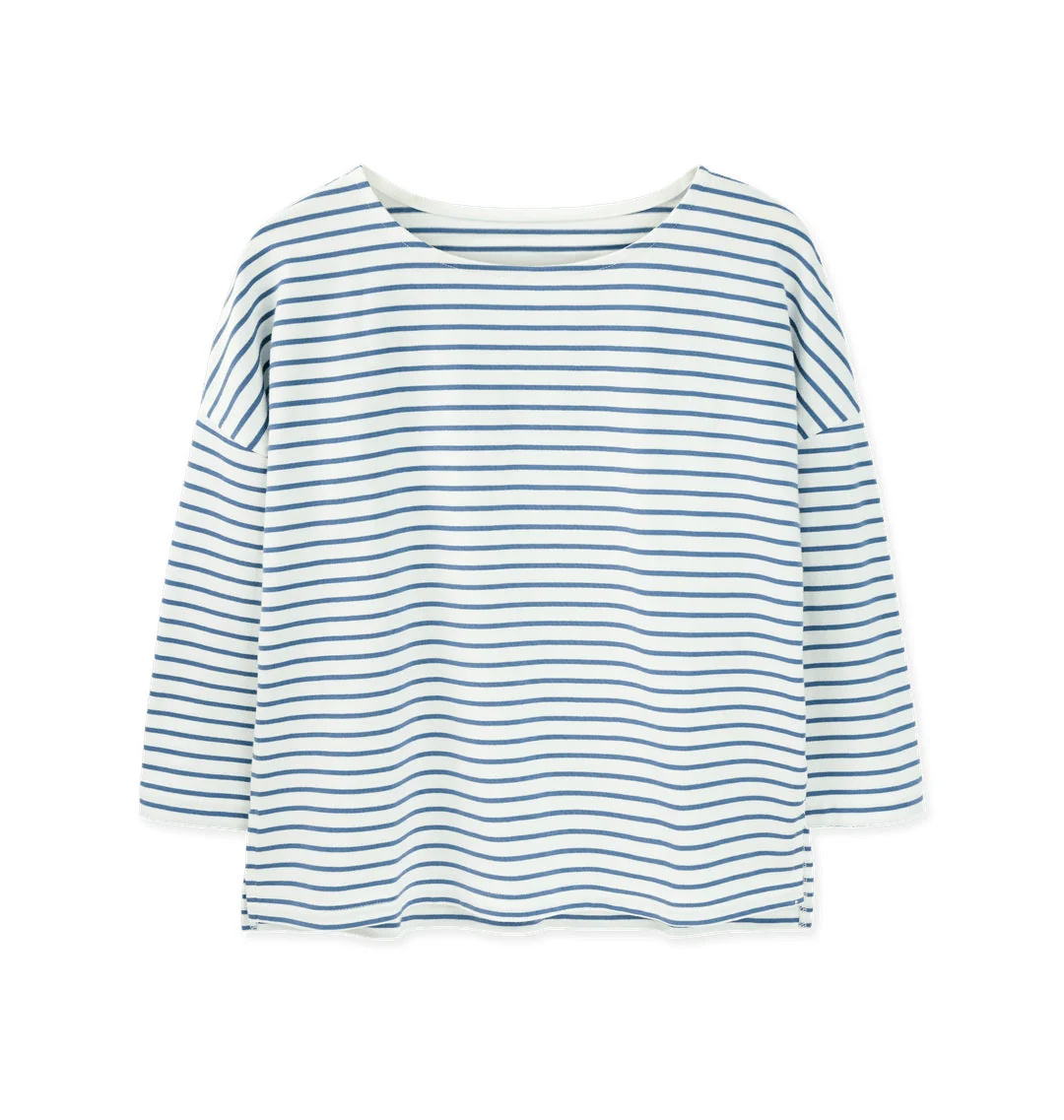 Organic Cotton Striped Boat Neck Top: Womens - Image 7