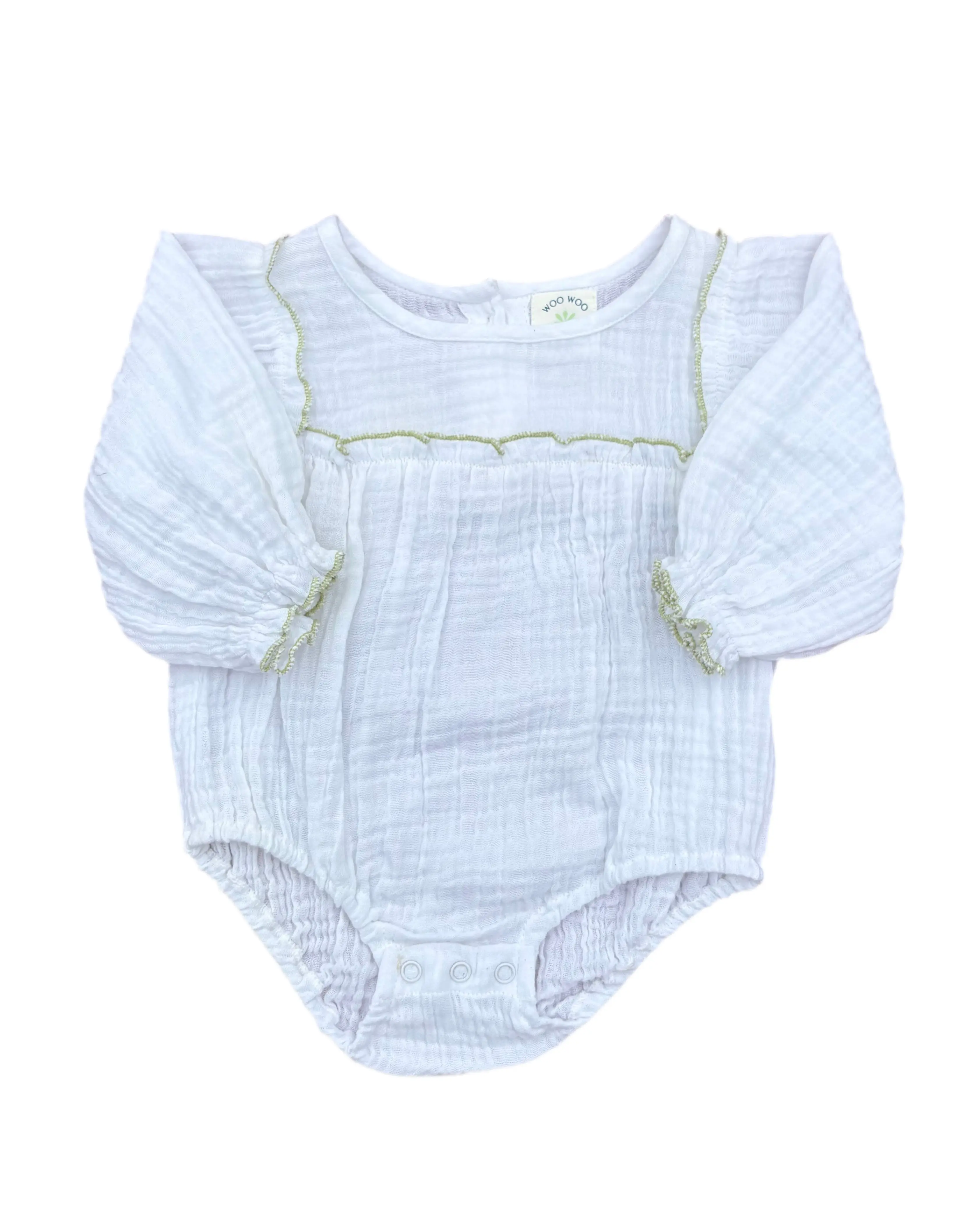 Organic Muslin - Green Ruffle Romper - Image 5