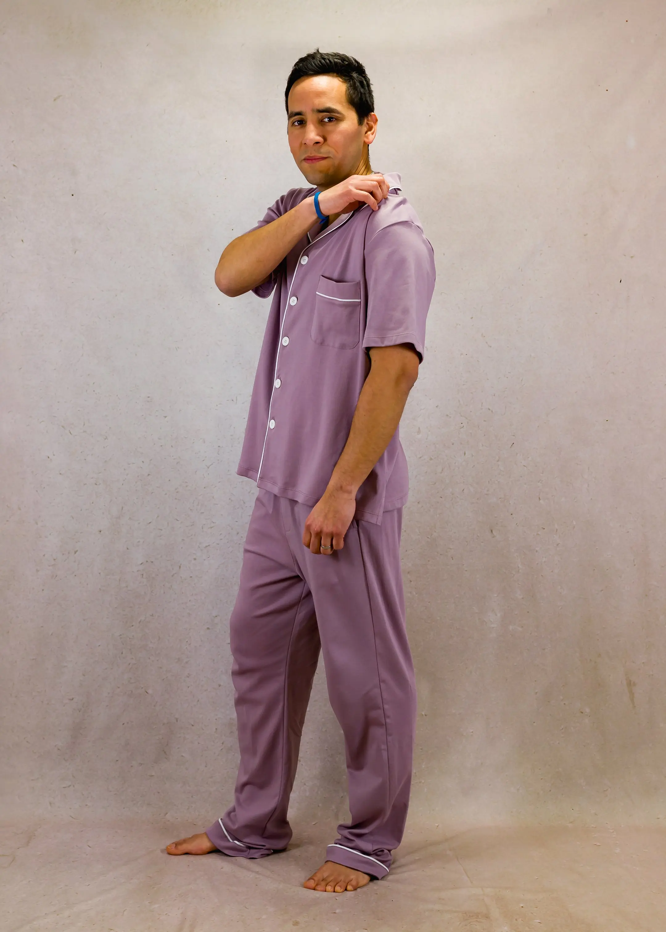 Pale Purple Mens Pima Cotton Short Sleeve Pyjama Trouser Set - Image 3