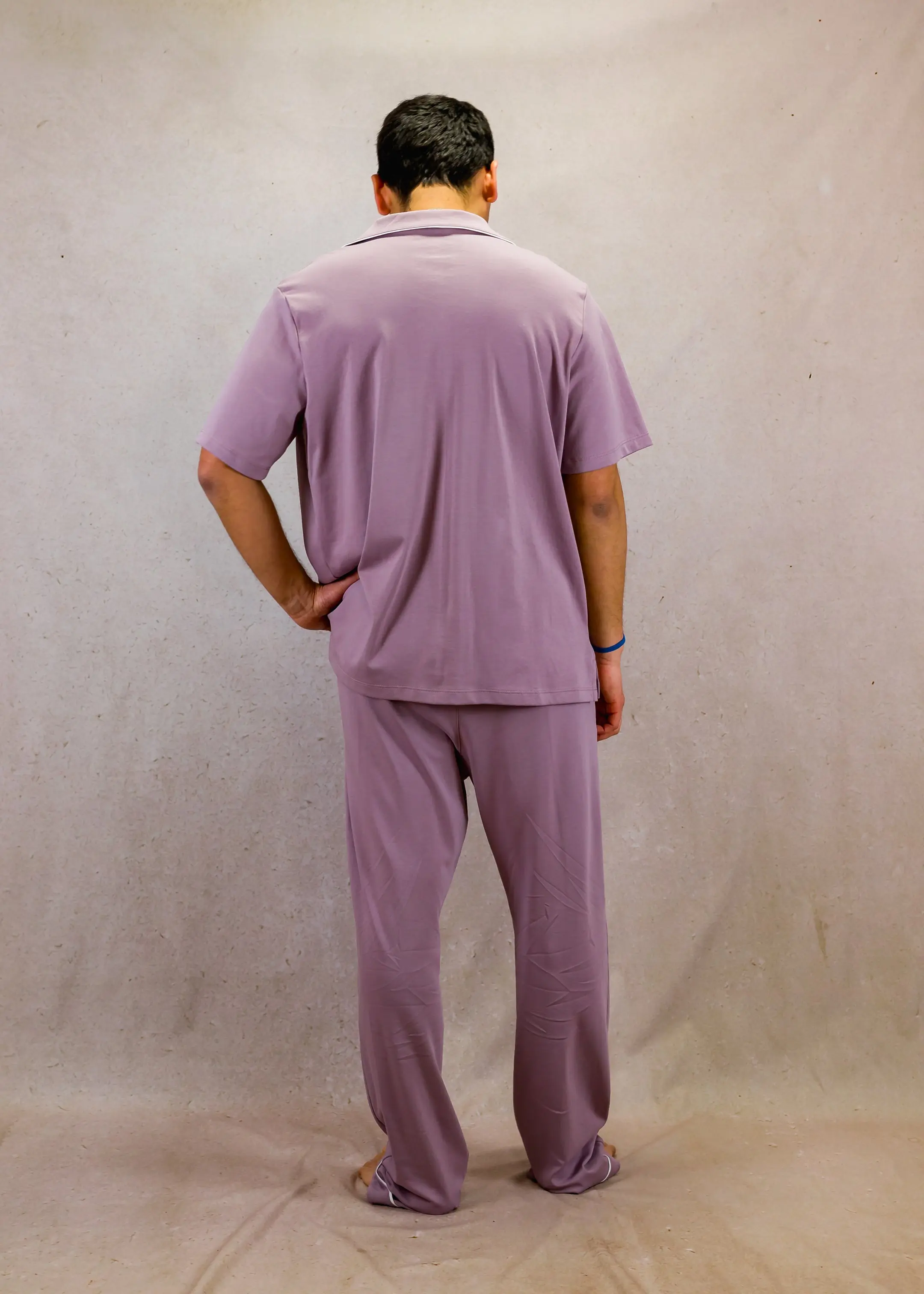 Pale Purple Mens Pima Cotton Short Sleeve Pyjama Trouser Set - Image 4