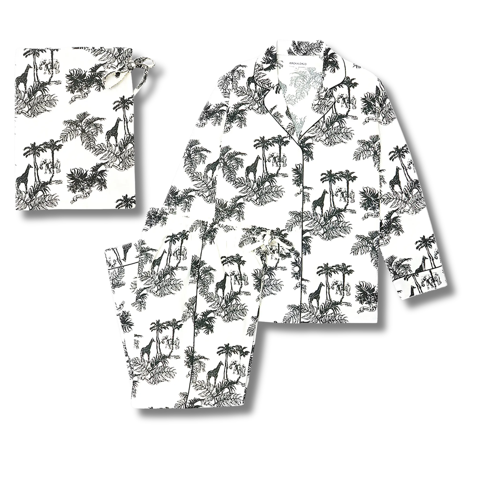 Paloma Long Sleeve Organic Cotton Pyjama Set, Cream & Black Print - Image 7