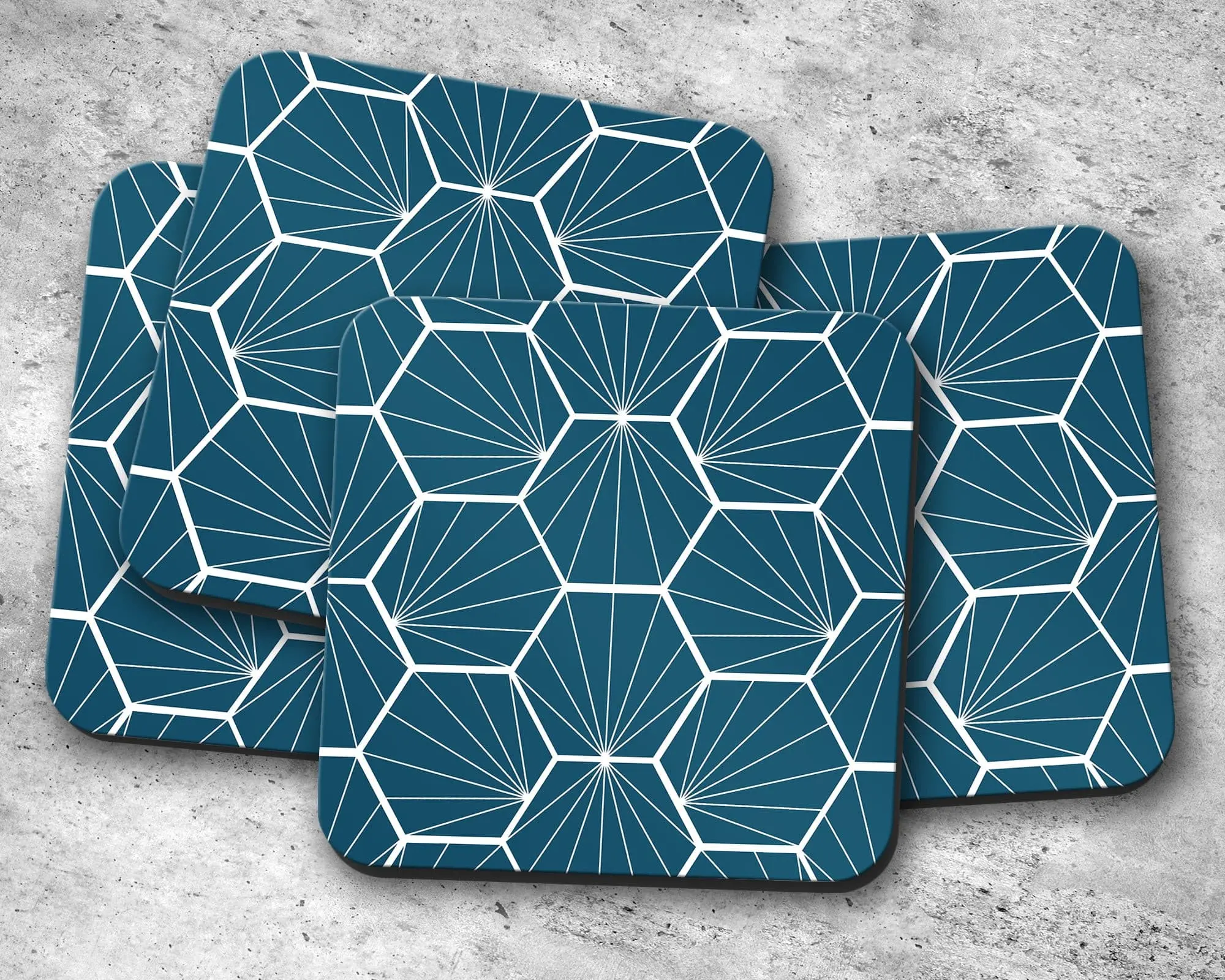 Peacock Blue Geometric Hexagons Placemats, Set of 4 or Set of 6 - Image 3