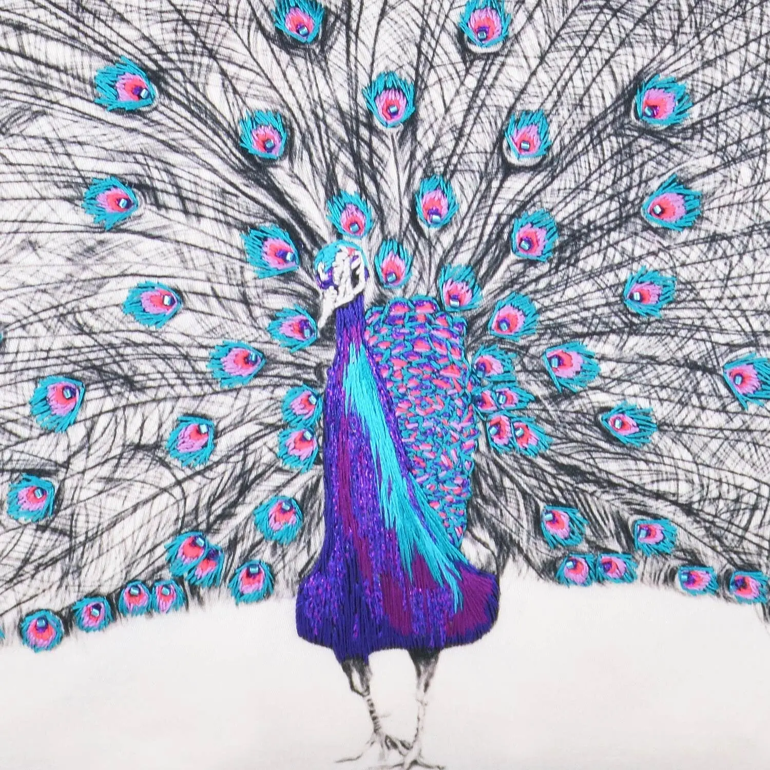 Peacock Hand Embroidered Cushion - Pablo - Image 2