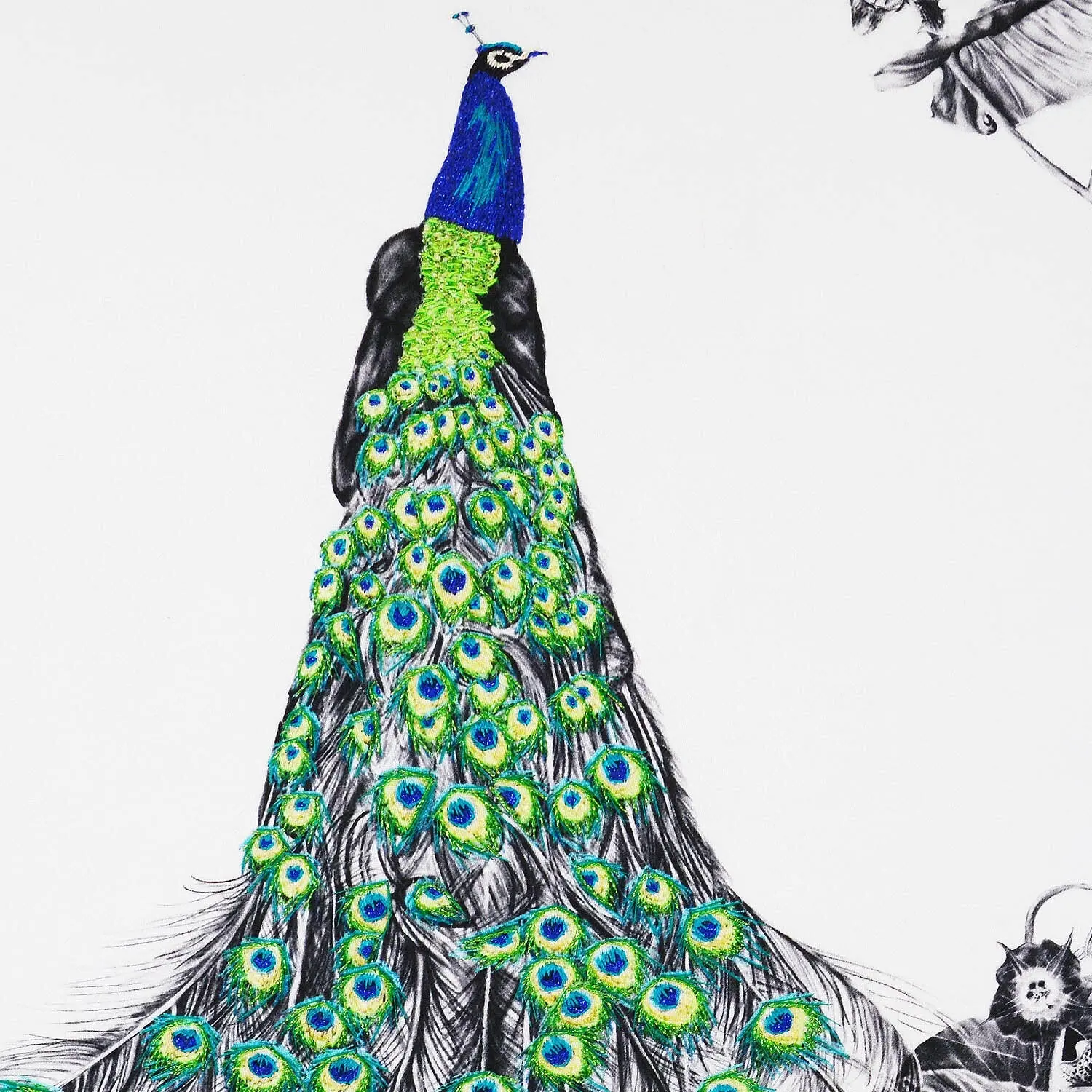 Peacock Hand Embroidered Cushion - Perry - Image 3