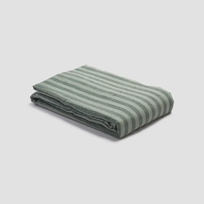 Pine Green Pembroke Stripe Linen & Cotton Blend Duvet Cover - Image 3