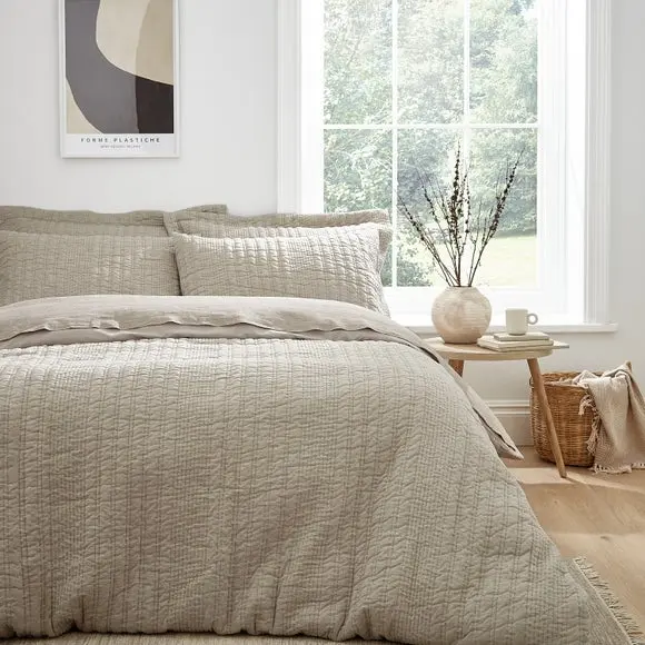 Pineapple Elephant Tamba Jersey Stripe Reversible Natural Duvet Cover & Pillowcase Set