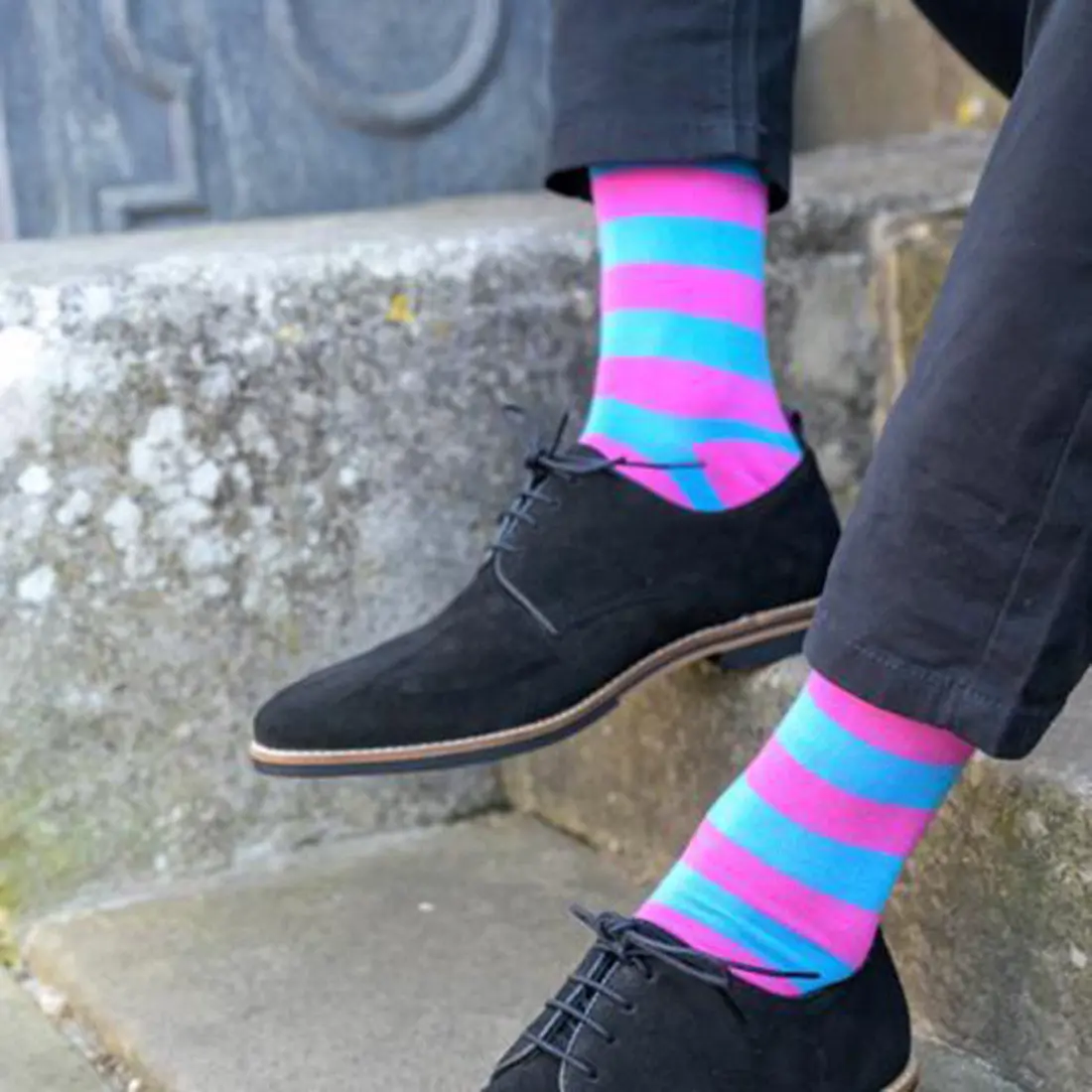 Pink and Blue Striped Bamboo Socks - Image 2