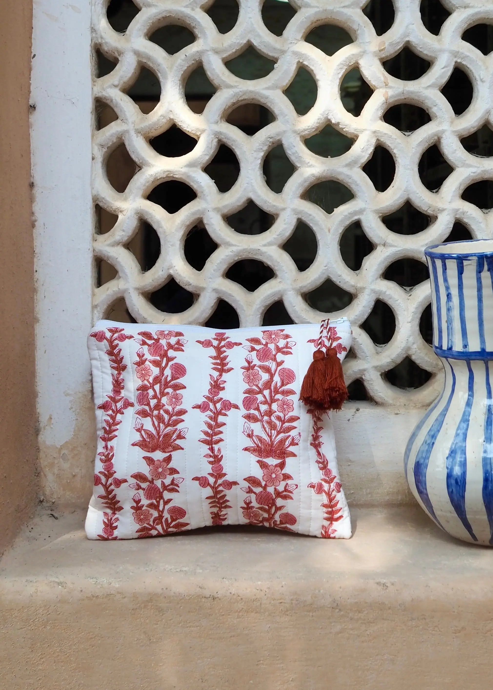 Pink Block Print Cosmetic Bag