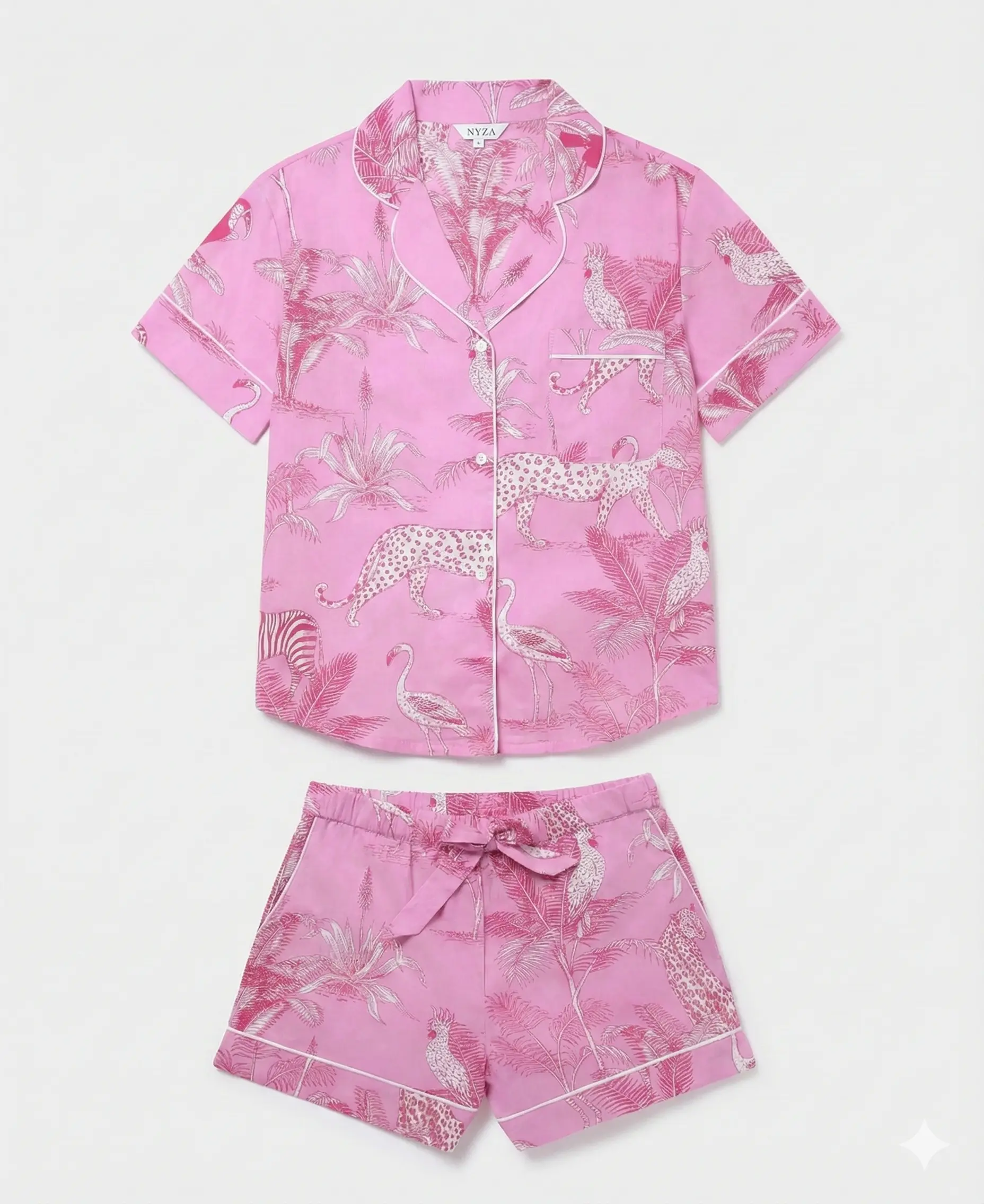 Pink Jungle Women's Short Sleeve Organic Cotton Pyjama Short Set