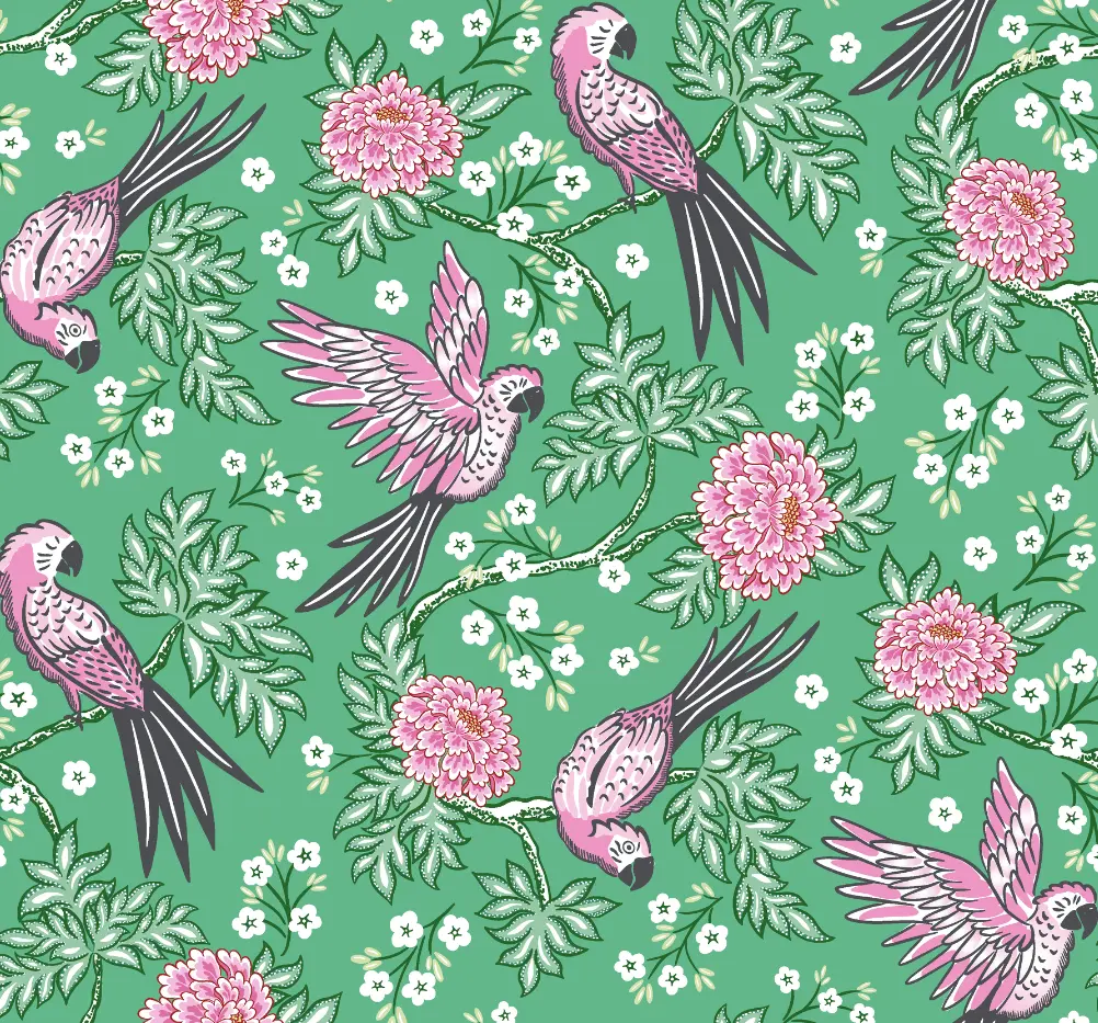 Pink Parrot on Green Women's Satin Pyjama Short Set - Image 3