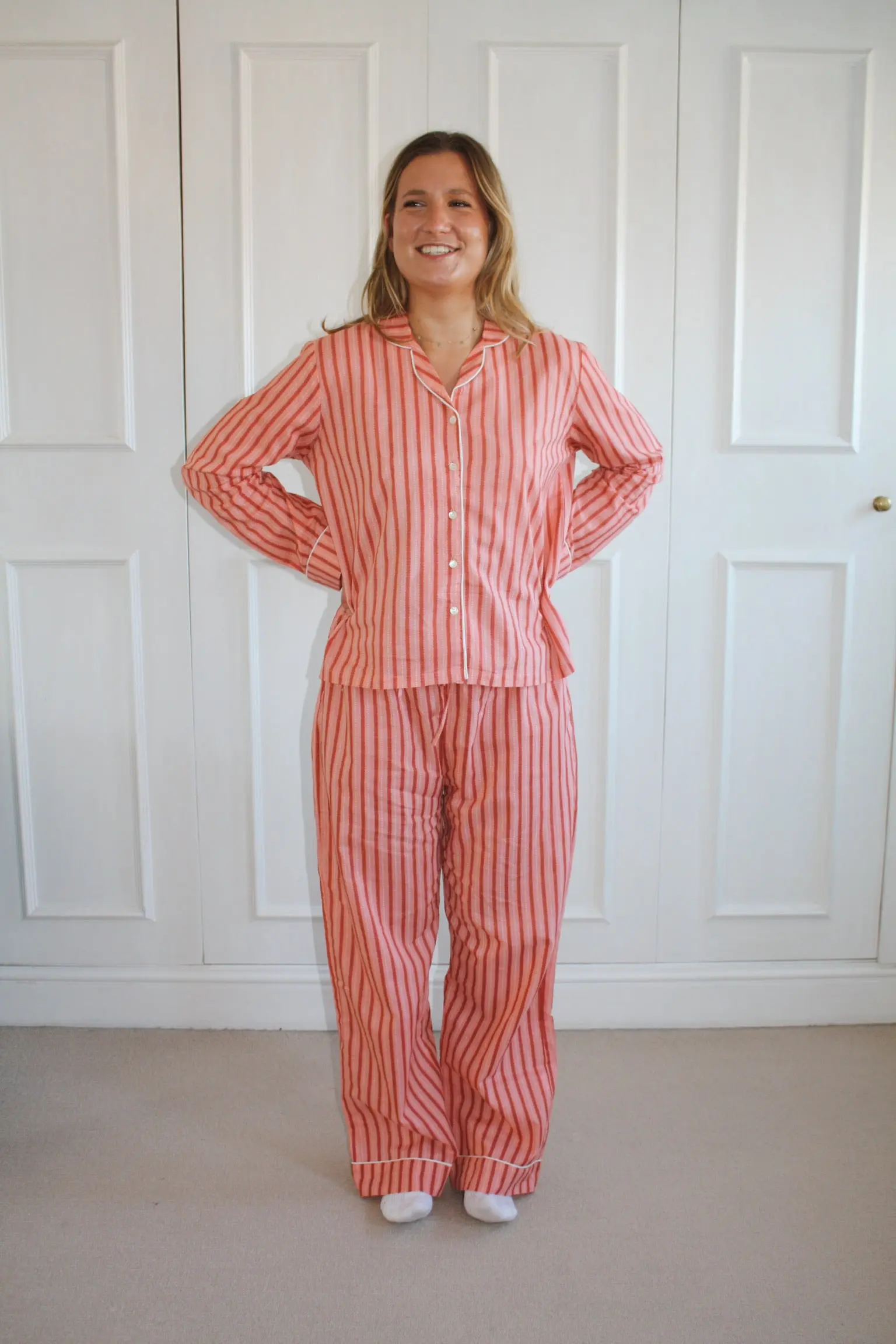 Pink Stripe Women's Pyjama Trouser Set - Image 3