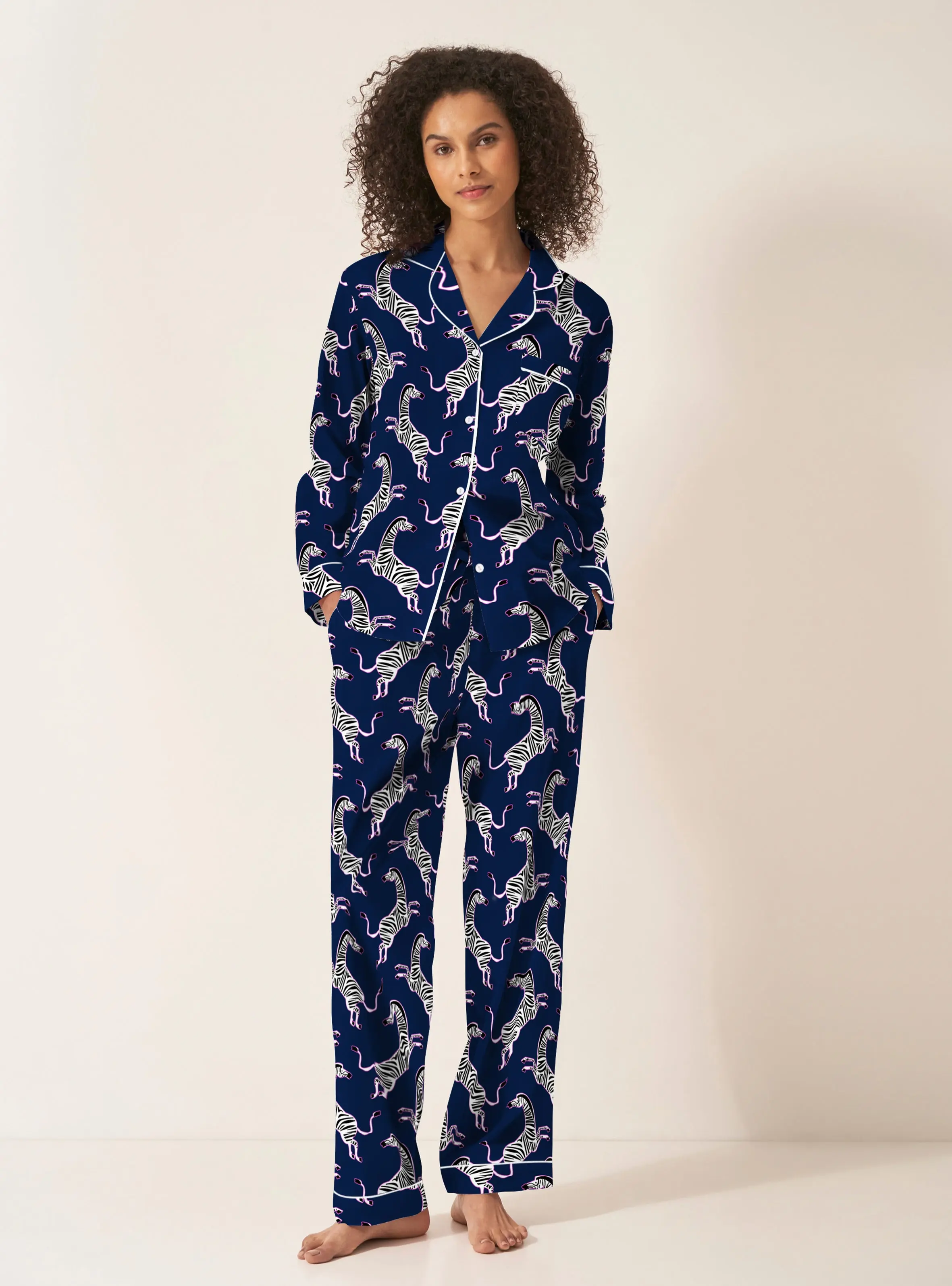 Pink Zebra Women's Long Sleeve Organic Cotton Pyjama Trouser Set - Image 2