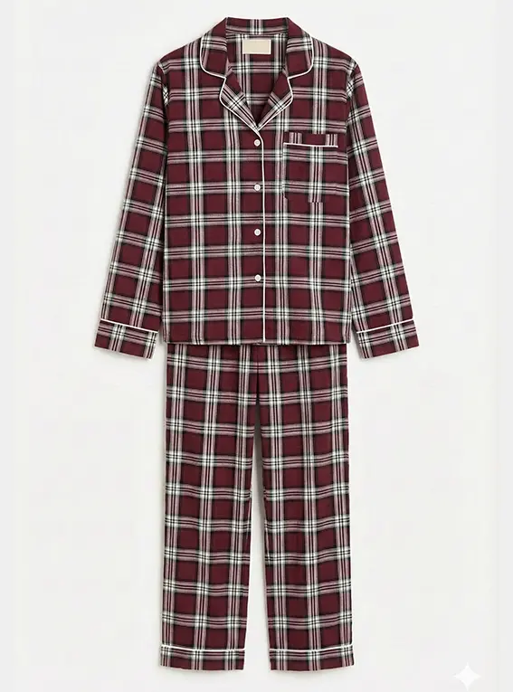 Bordeaux Plaid Women's Pyjama Trouser Set