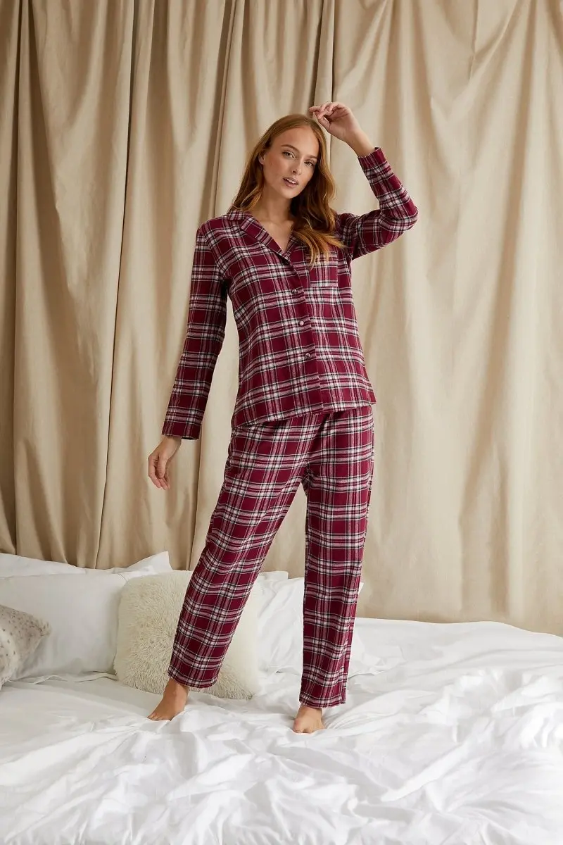 Bordeaux Plaid Women's Pyjama Trouser Set - Image 8