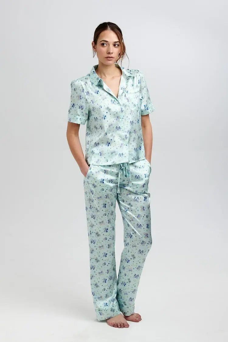 Poppy Glacier Butterfly Women's Silk Pyjama Trouser - Image 2