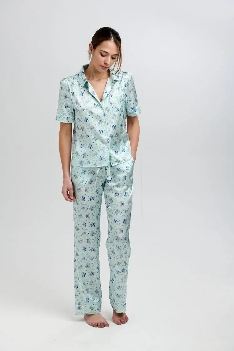Poppy Glacier Butterfly Women's Silk Pyjama Trouser - Image 3