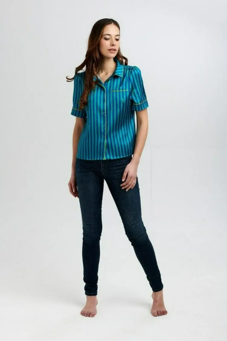 Poppy Rainforest Stripe Silk Blouse - Image 7