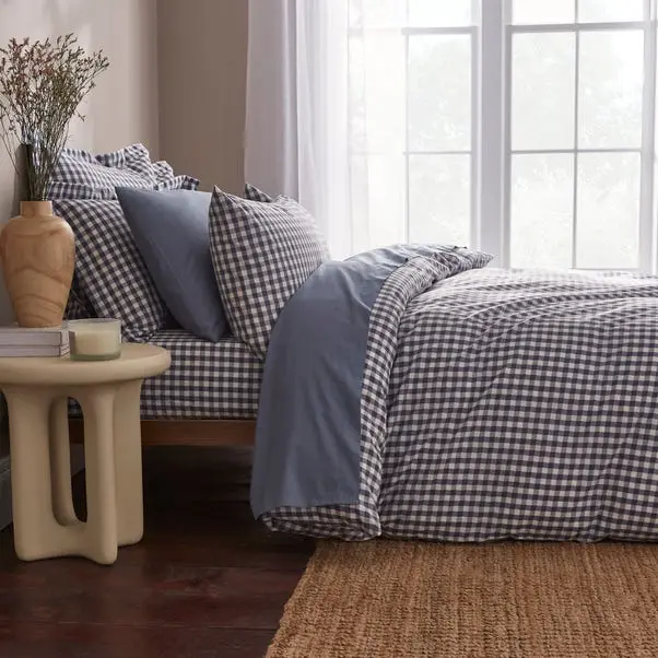 Folkstone Blue Portloe Woven Gingham Duvet Cover & Pillowcase Set - Image 2