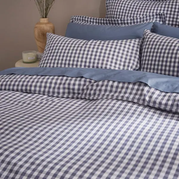 Folkstone Blue Portloe Woven Gingham Duvet Cover & Pillowcase Set - Image 3