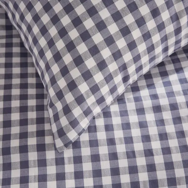 Folkstone Blue Portloe Woven Gingham Duvet Cover & Pillowcase Set - Image 4
