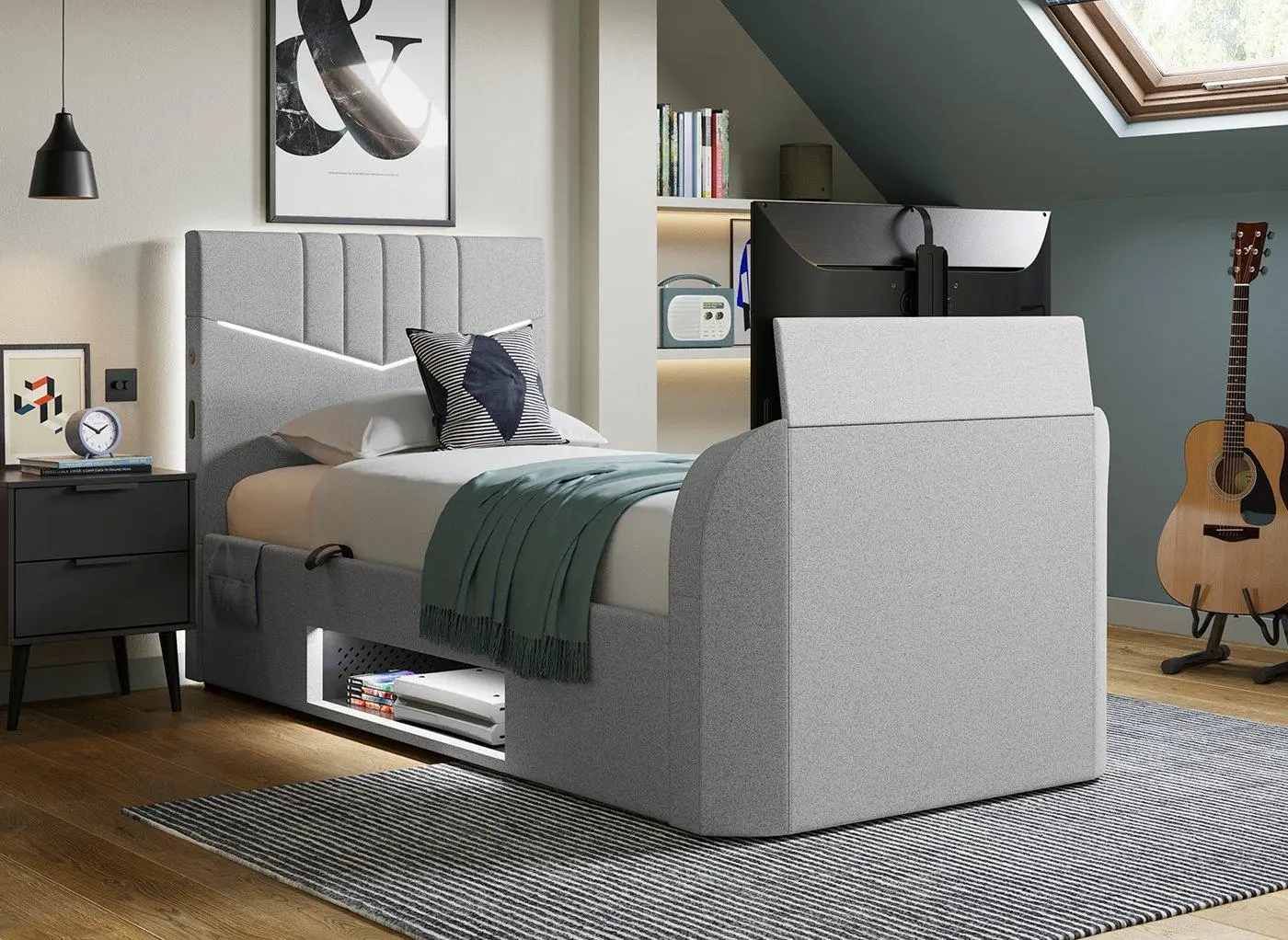 Quantum Ottoman Gaming TV Bed Frame - Grey