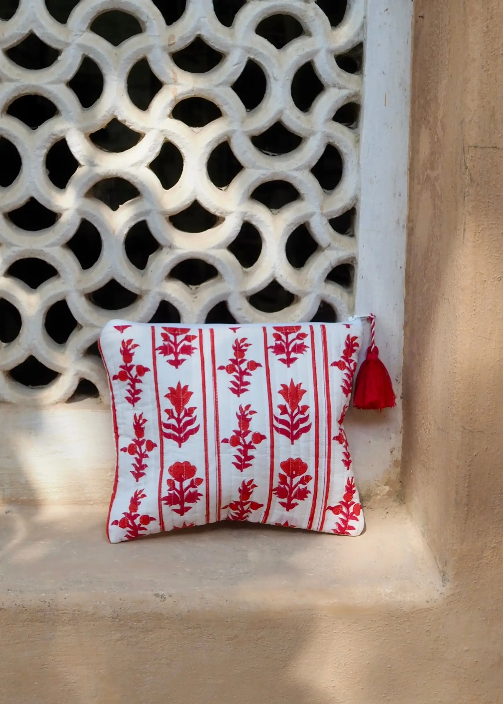 Red Block Print Cosmetic Bag - Image 3