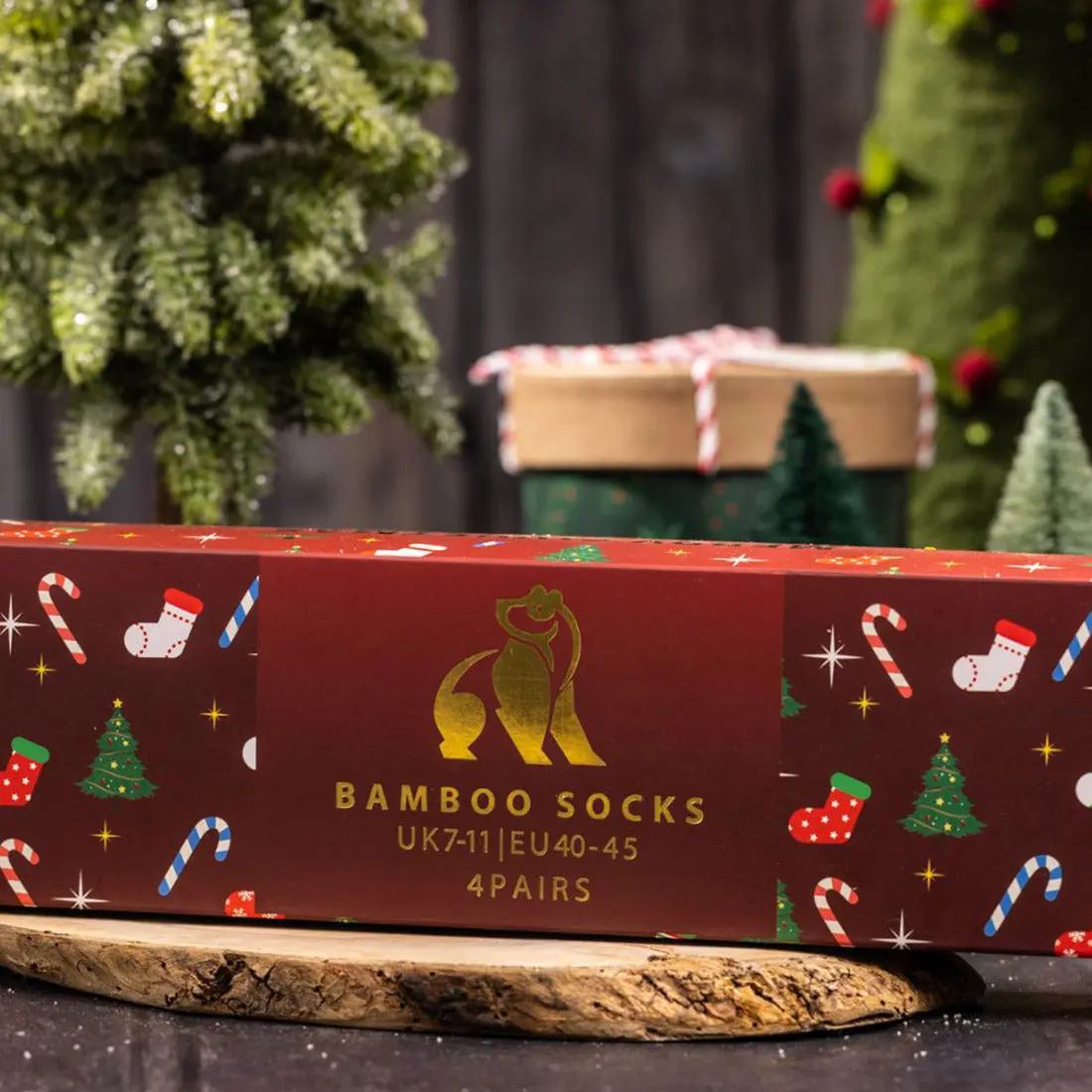 Red Christmas Drawer Box - 4 Pairs of Bamboo Socks (His) - Image 3