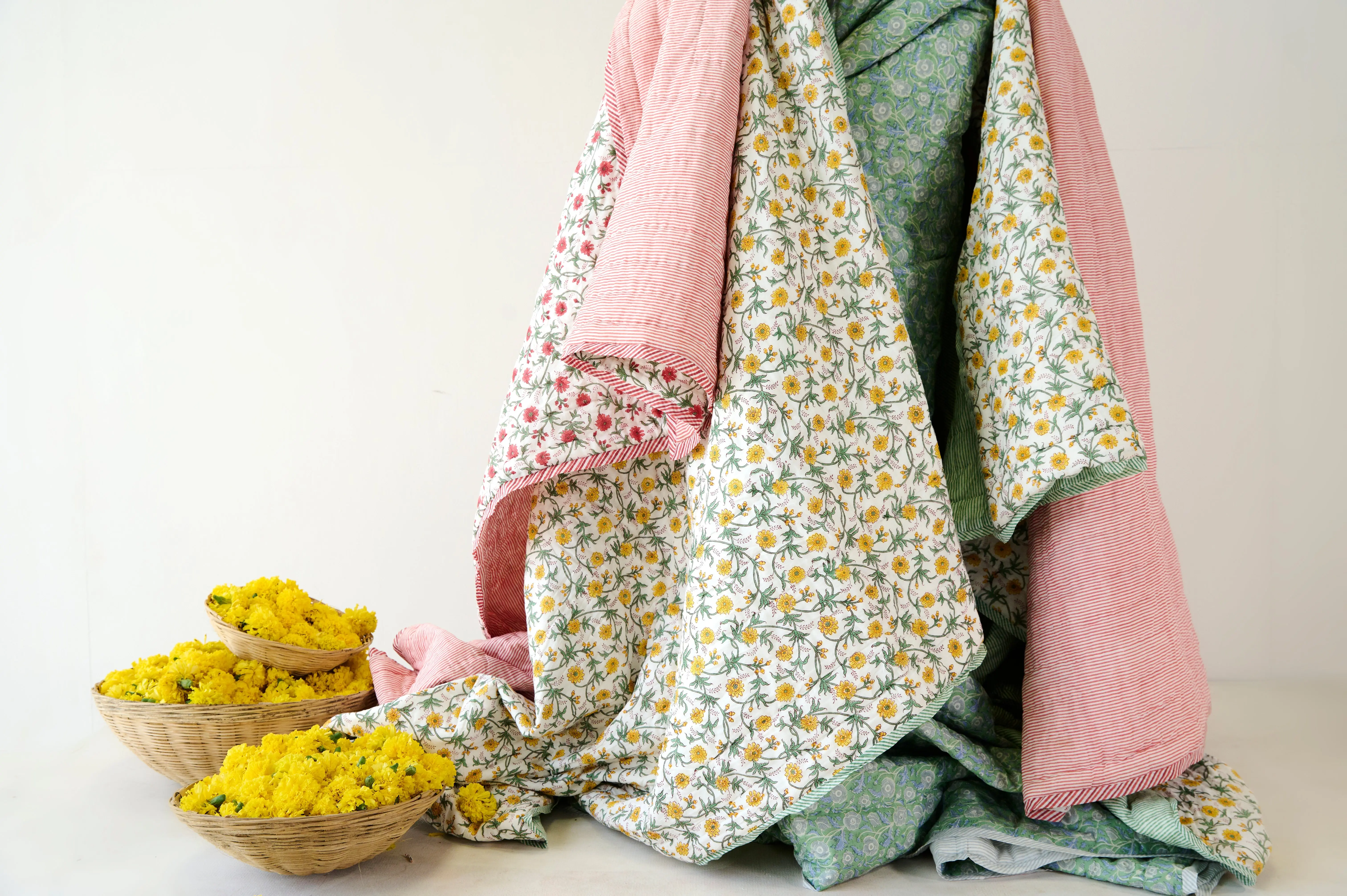 Red Floral and Stripe Bed Quilt - Image 3