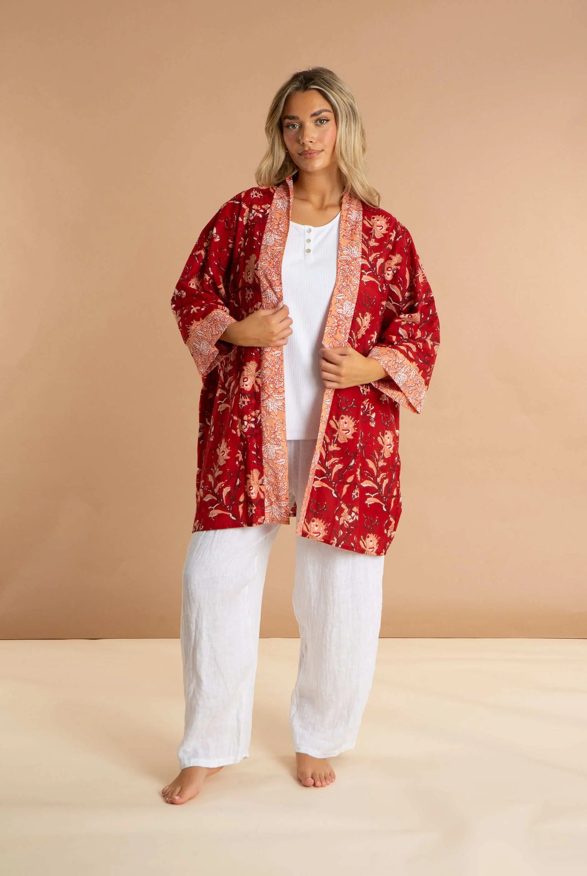 Red Rubra Women's Cotton Kimono