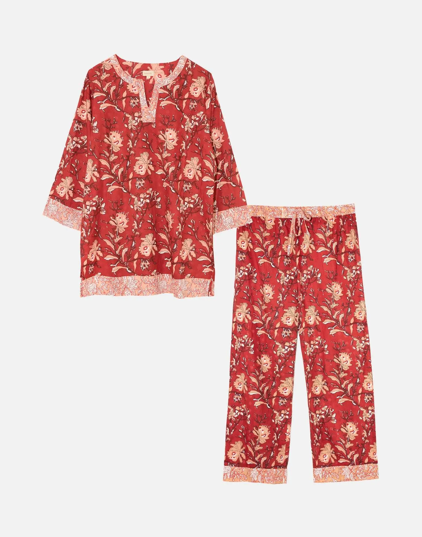Red Rubra Women's Floral Cotton Pyjama Trouser Set - Image 9