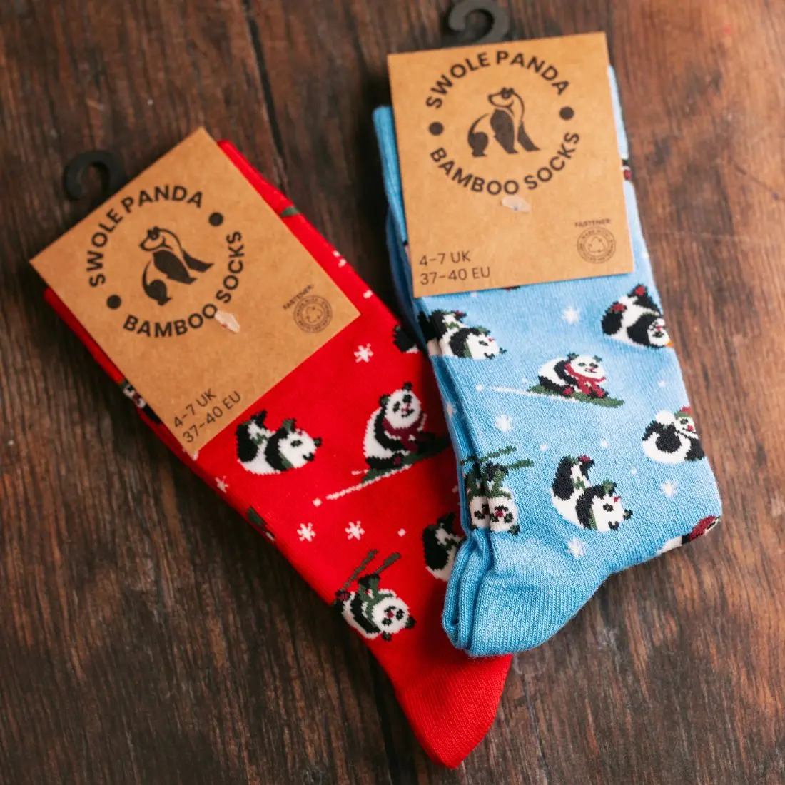 Red Skiing Panda Bamboo Socks - Image 2