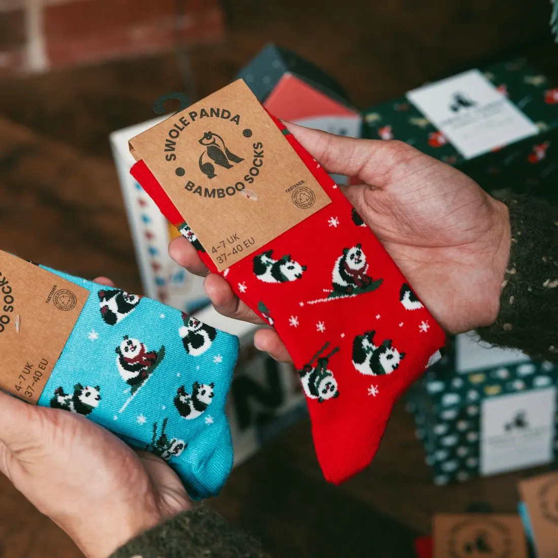 Red Skiing Panda Bamboo Socks - Image 4