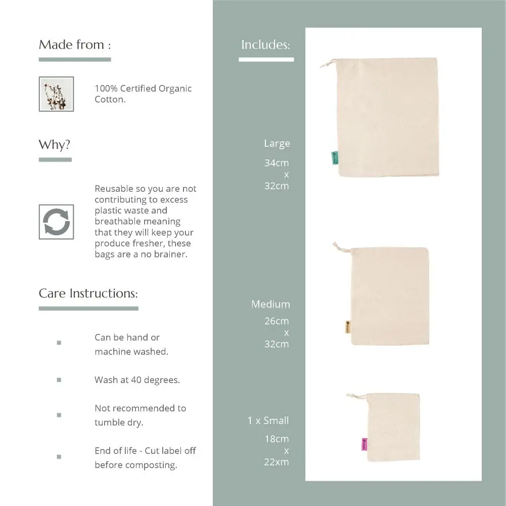 Reusable Produce Bags - Organic Cotton - Pack of 3 - Image 3