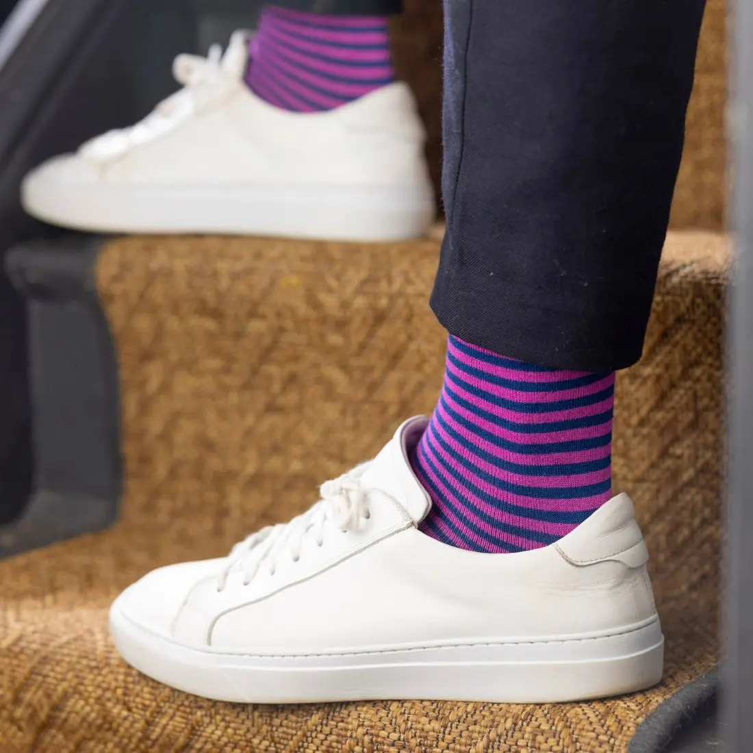 Rich Pink Narrow Striped Bamboo Socks - Image 2