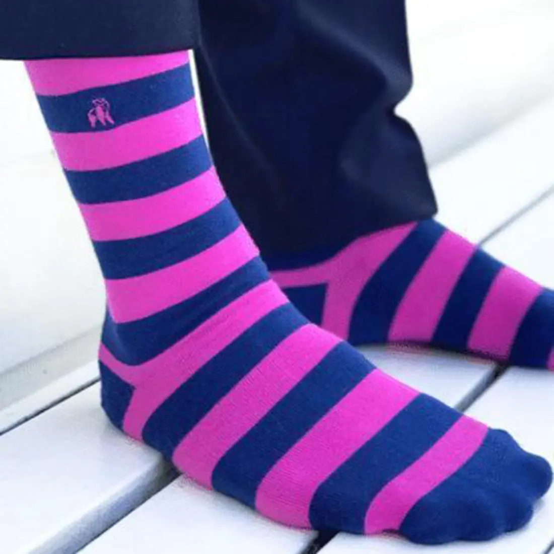 Rich Pink Striped Bamboo Socks (Comfort Cuff) - Image 2