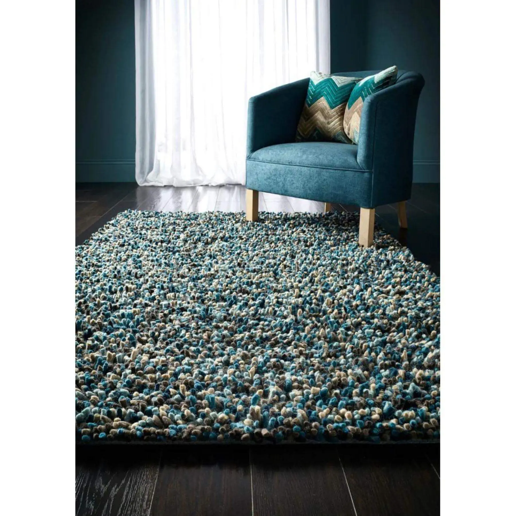Rocks Blue Shaggy Pile Wool Rug - Image 3