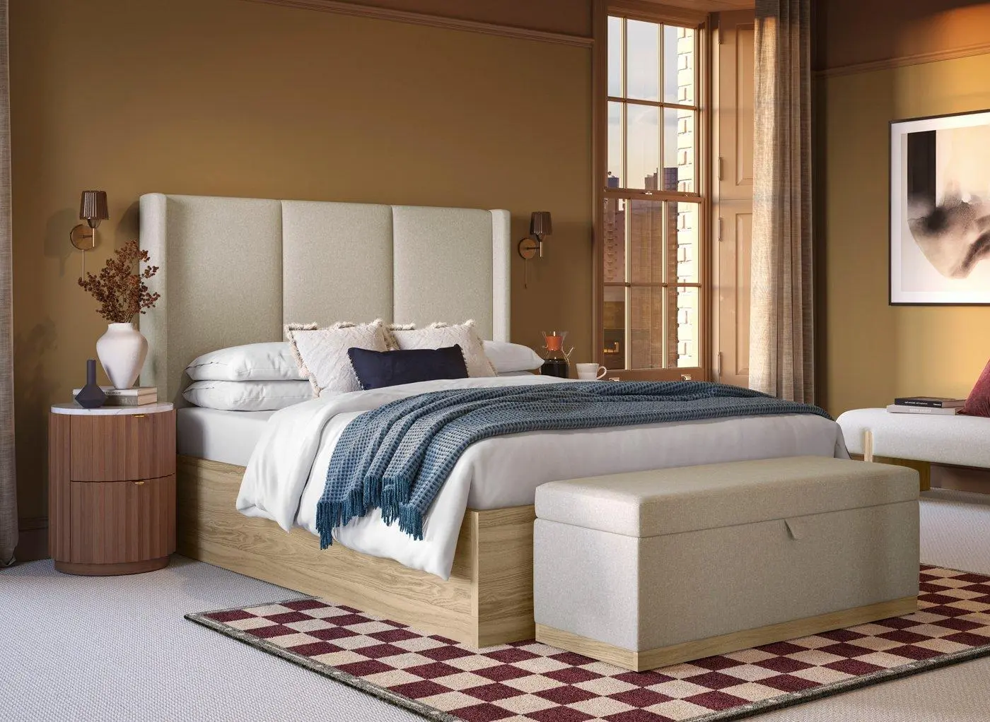 Rosa Upholstered Ottoman Bed Frame - Beige