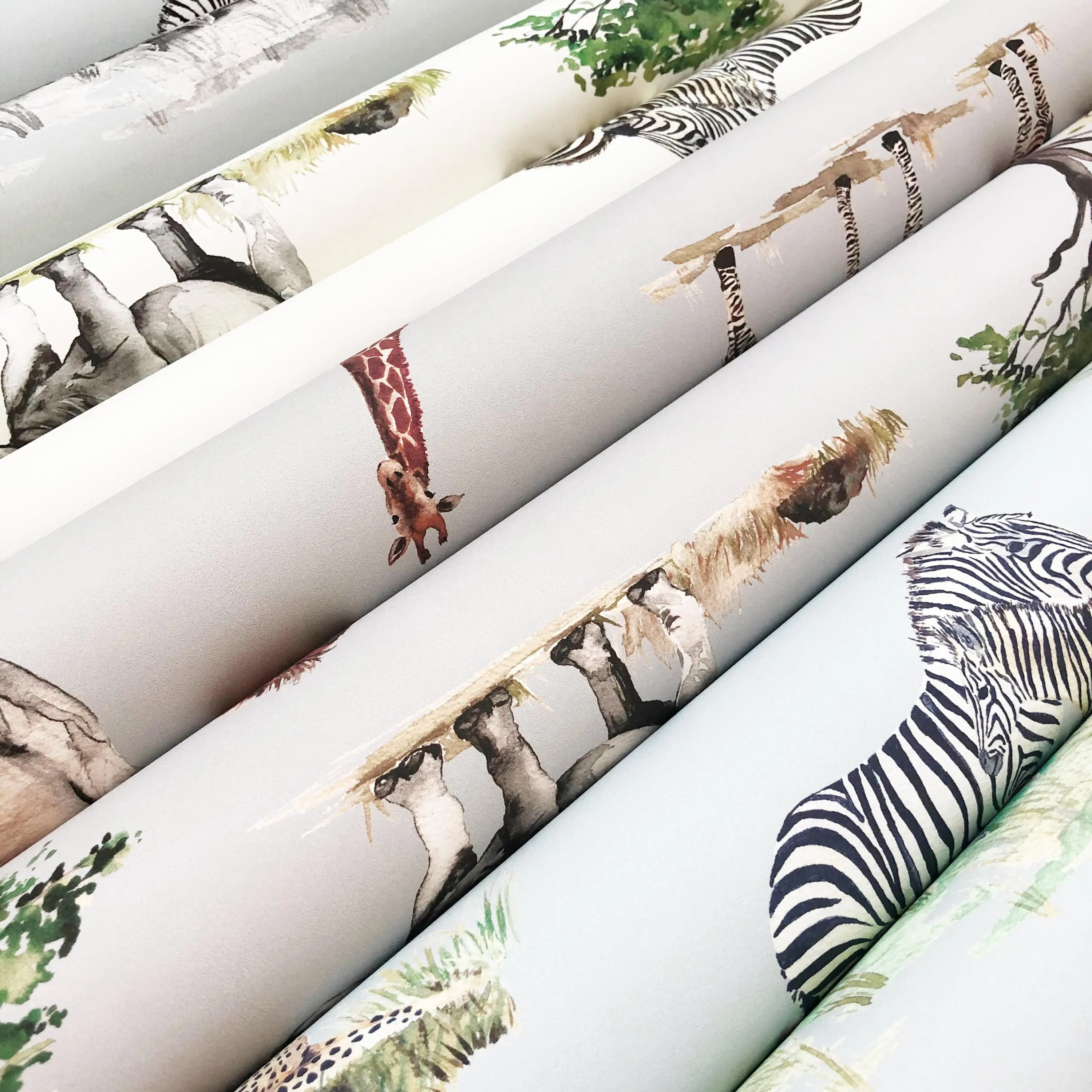 Safari Animals Hand-Designed Children's Wallpaper - Blue, Cream and Grey Colour Options - Image 10