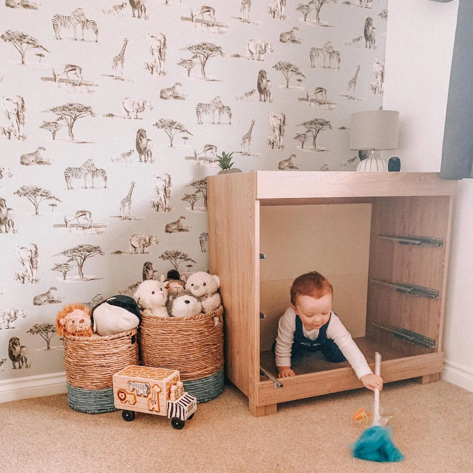 Safari Animals Hand-Designed Children's Wallpaper - Blue, Cream and Grey Colour Options - Image 3