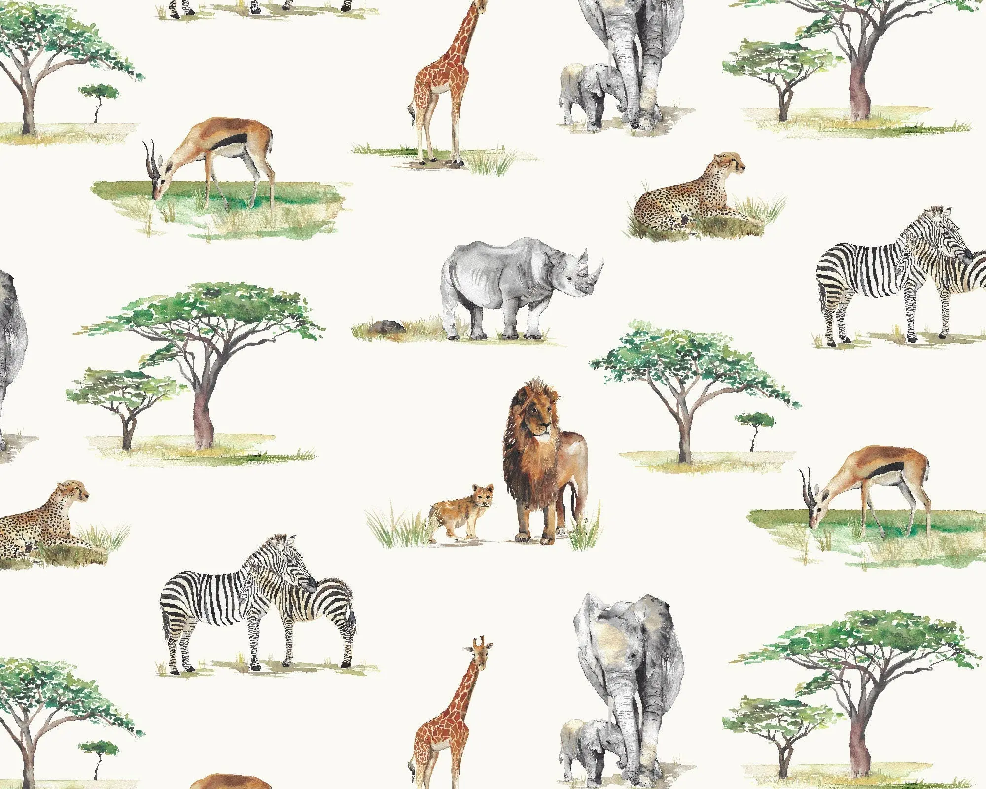 Safari Animals Hand-Designed Children's Wallpaper - Blue, Cream and Grey Colour Options - Image 5